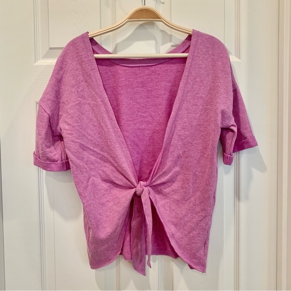 NWOT VS Vibrant Purple Plunge Deep-V Knot Back Short Sleeve Sweatshirt Top - Picture 1 of 5